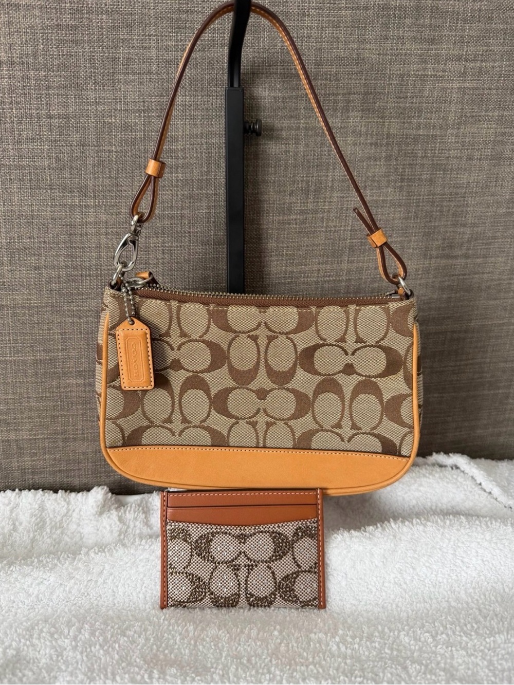 Coach Signature Jacquard Canvas Shoulder Bag + Coach Cardholder Set